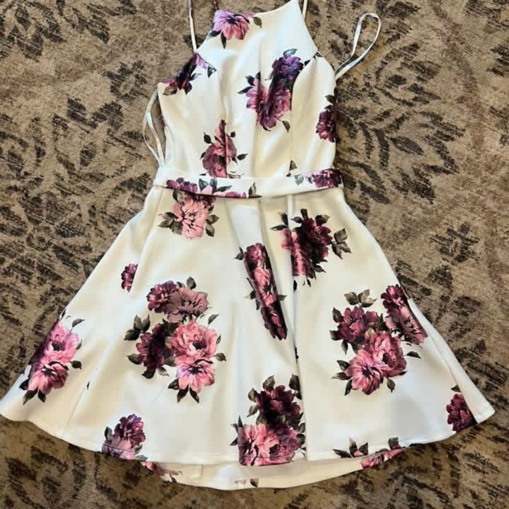 Floral White and Pink Kids Dress with Spaghetti Straps